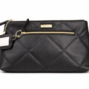 Trina Turk Black Quilted Cosmetic Wristlet with Gold Hardware